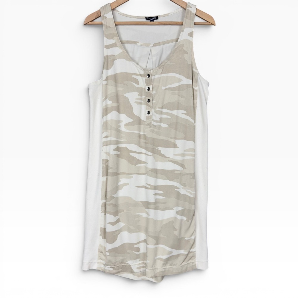 Splendid Camo Henley Dress Womens Small Tan‎ White Sleeveless Casual Soft
